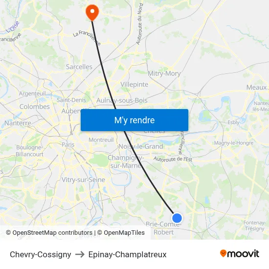 Chevry-Cossigny to Epinay-Champlatreux map
