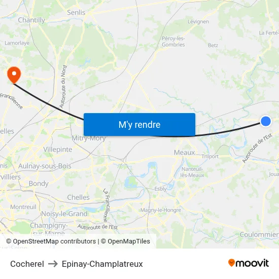 Cocherel to Epinay-Champlatreux map
