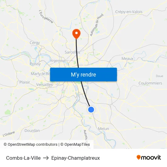 Combs-La-Ville to Epinay-Champlatreux map