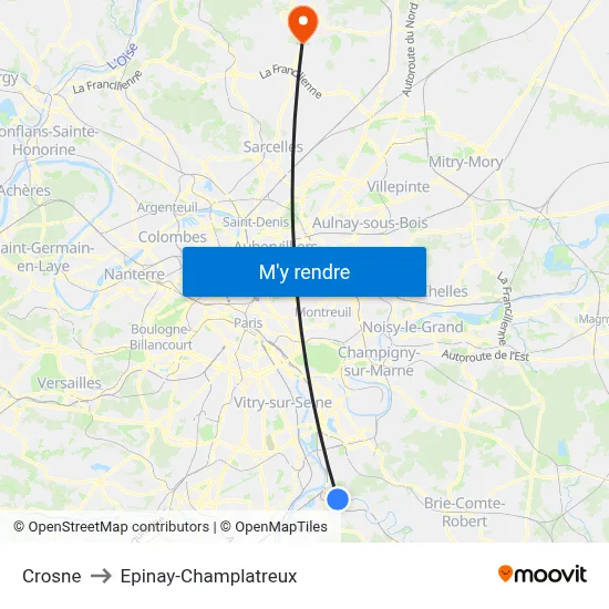 Crosne to Epinay-Champlatreux map