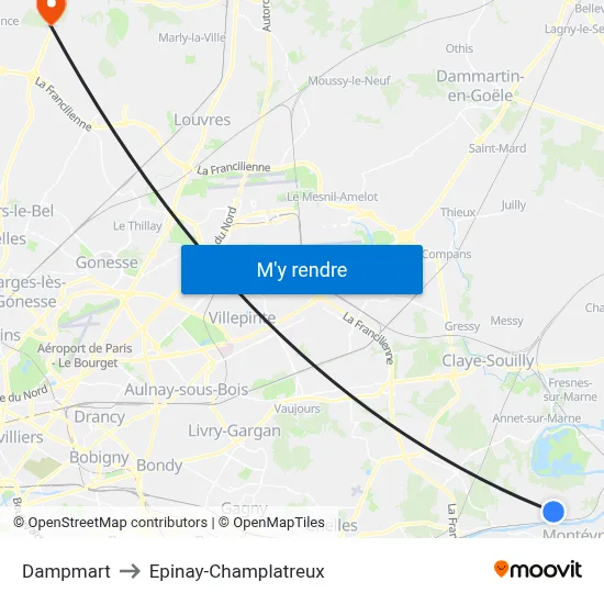 Dampmart to Epinay-Champlatreux map