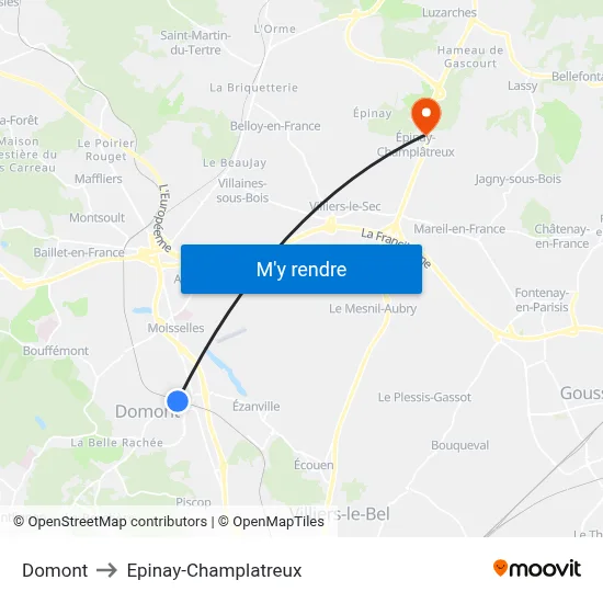 Domont to Epinay-Champlatreux map