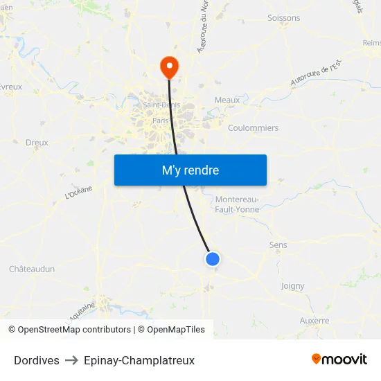 Dordives to Epinay-Champlatreux map