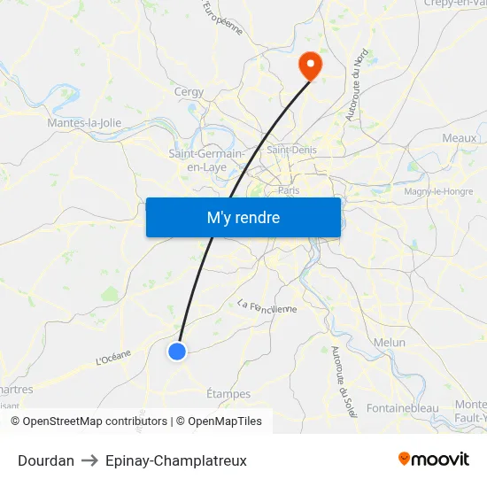 Dourdan to Epinay-Champlatreux map