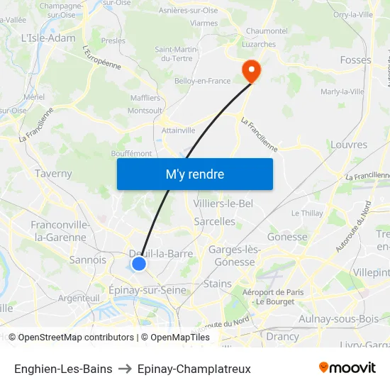 Enghien-Les-Bains to Epinay-Champlatreux map