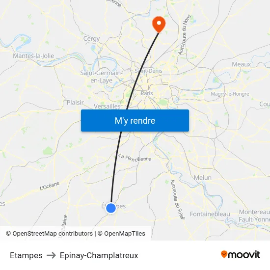 Etampes to Epinay-Champlatreux map
