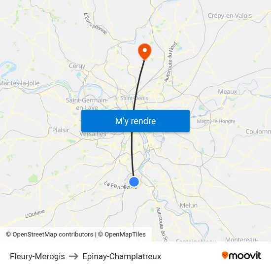 Fleury-Merogis to Epinay-Champlatreux map
