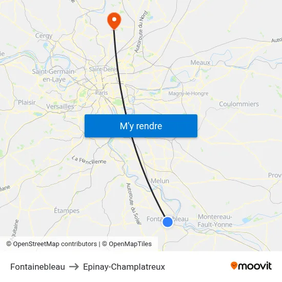 Fontainebleau to Epinay-Champlatreux map