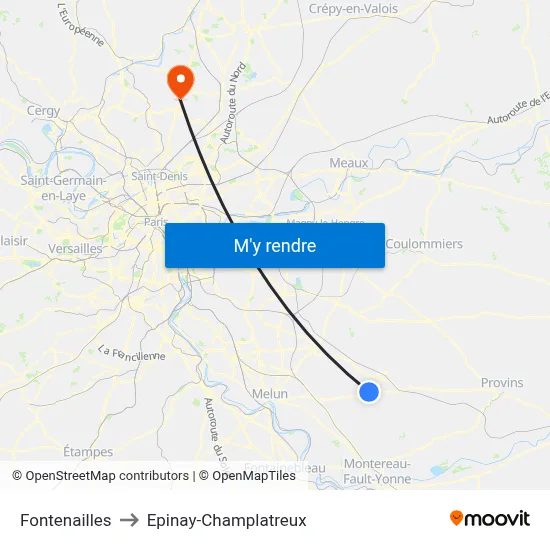 Fontenailles to Epinay-Champlatreux map