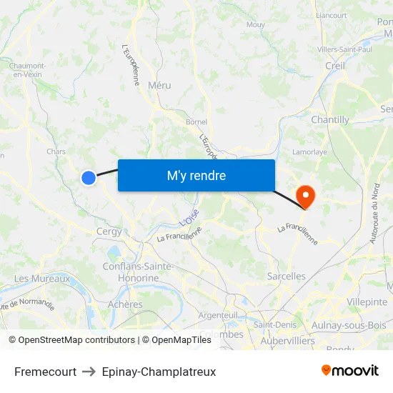 Fremecourt to Epinay-Champlatreux map