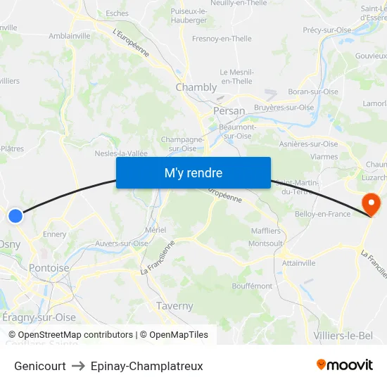 Genicourt to Epinay-Champlatreux map