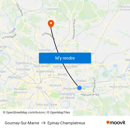 Gournay-Sur-Marne to Epinay-Champlatreux map