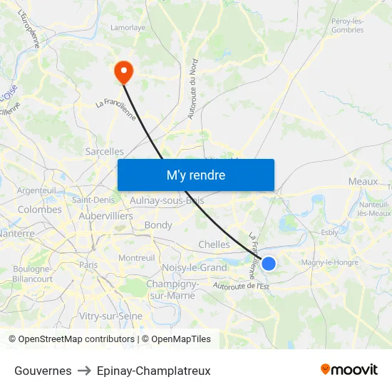 Gouvernes to Epinay-Champlatreux map