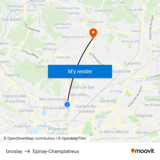 Groslay to Epinay-Champlatreux map