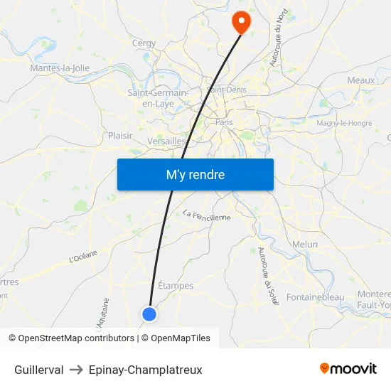 Guillerval to Epinay-Champlatreux map