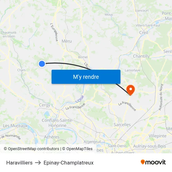 Haravilliers to Epinay-Champlatreux map
