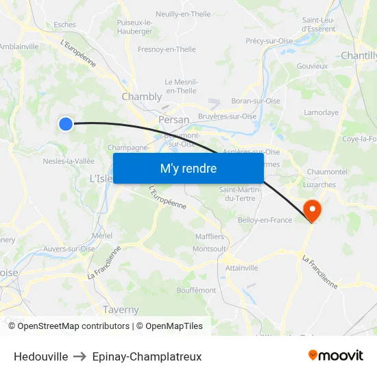 Hedouville to Epinay-Champlatreux map