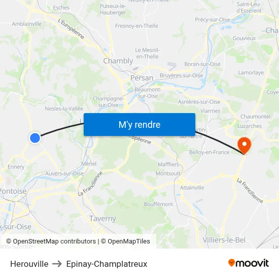 Herouville to Epinay-Champlatreux map