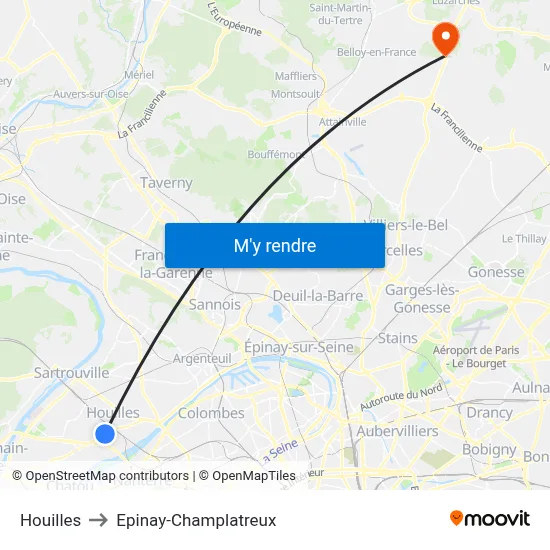 Houilles to Epinay-Champlatreux map