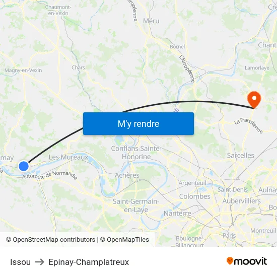 Issou to Epinay-Champlatreux map