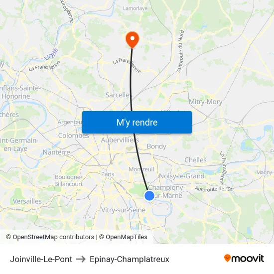 Joinville-Le-Pont to Epinay-Champlatreux map