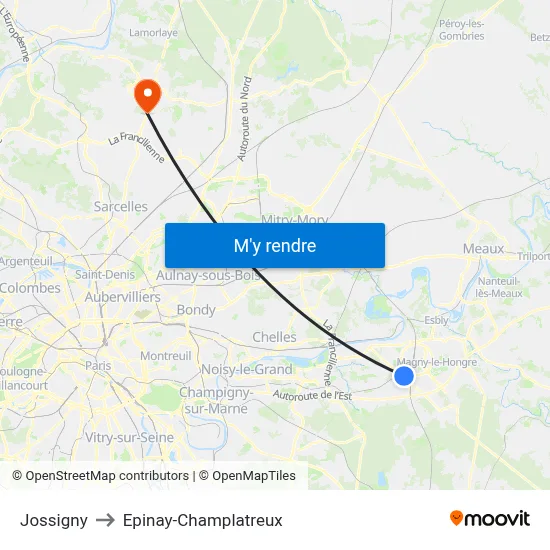 Jossigny to Epinay-Champlatreux map