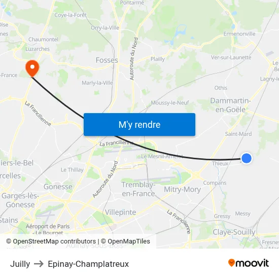 Juilly to Epinay-Champlatreux map