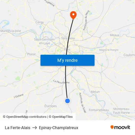 La Ferte-Alais to Epinay-Champlatreux map