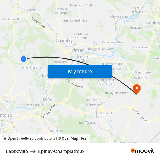 Labbeville to Epinay-Champlatreux map