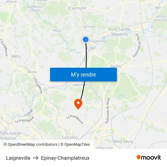 Laigneville to Epinay-Champlatreux map