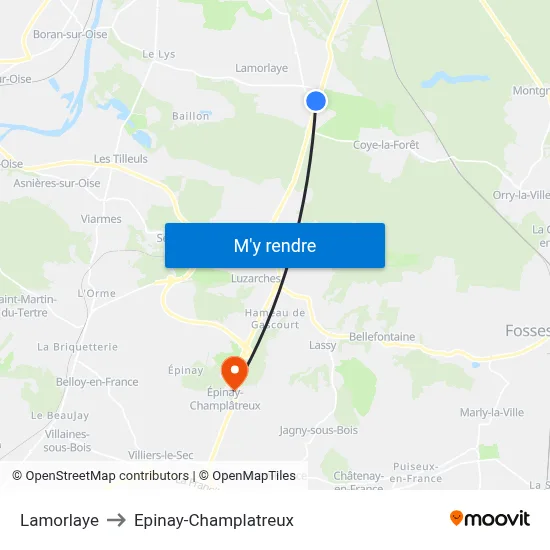 Lamorlaye to Epinay-Champlatreux map