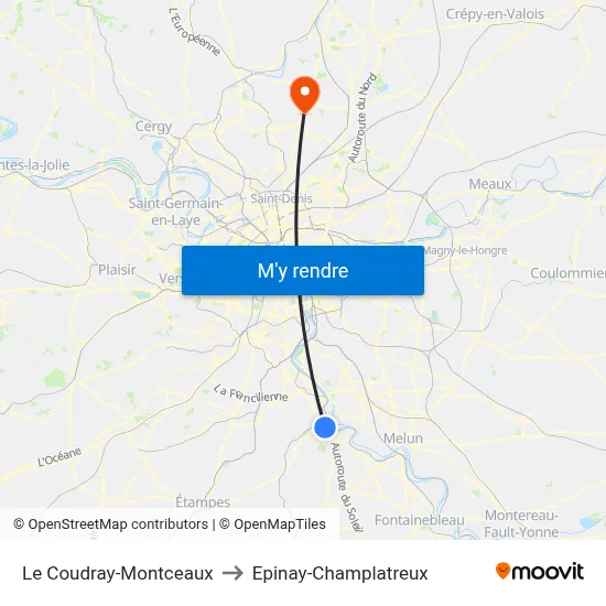 Le Coudray-Montceaux to Epinay-Champlatreux map