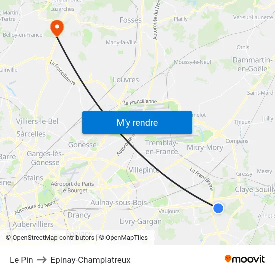 Le Pin to Epinay-Champlatreux map