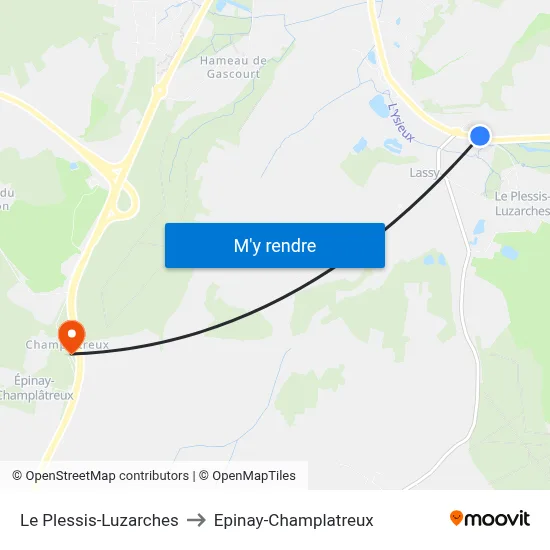 Le Plessis-Luzarches to Epinay-Champlatreux map