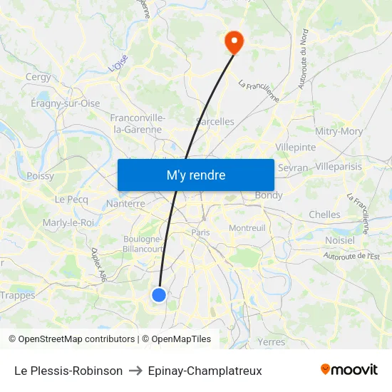 Le Plessis-Robinson to Epinay-Champlatreux map
