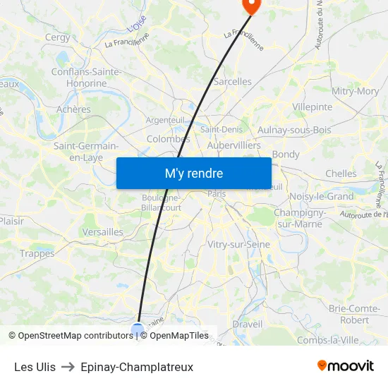 Les Ulis to Epinay-Champlatreux map