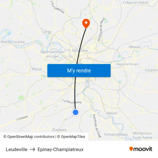 Leudeville to Epinay-Champlatreux map