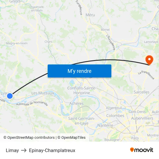 Limay to Epinay-Champlatreux map