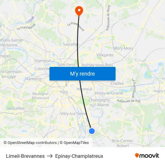 Limeil-Brevannes to Epinay-Champlatreux map