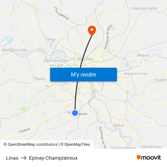 Linas to Epinay-Champlatreux map