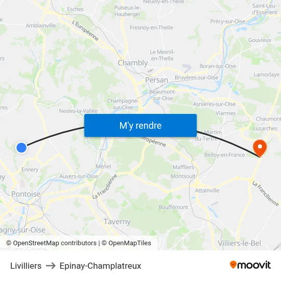 Livilliers to Epinay-Champlatreux map