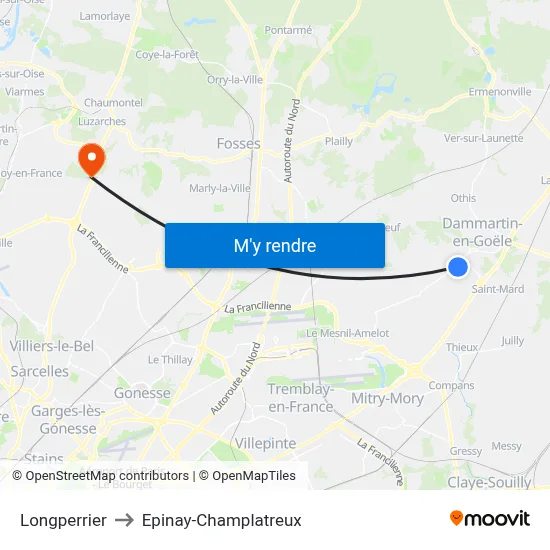 Longperrier to Epinay-Champlatreux map