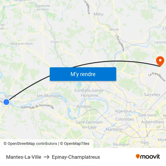 Mantes-La-Ville to Epinay-Champlatreux map