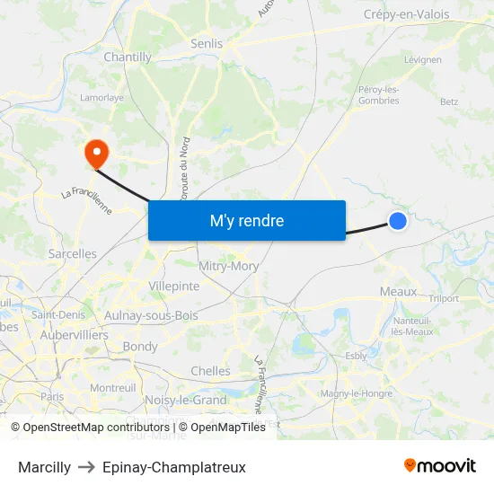 Marcilly to Epinay-Champlatreux map