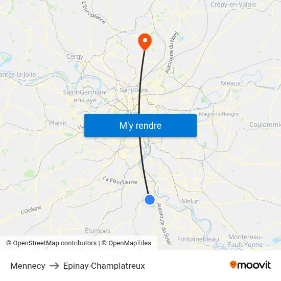 Mennecy to Epinay-Champlatreux map
