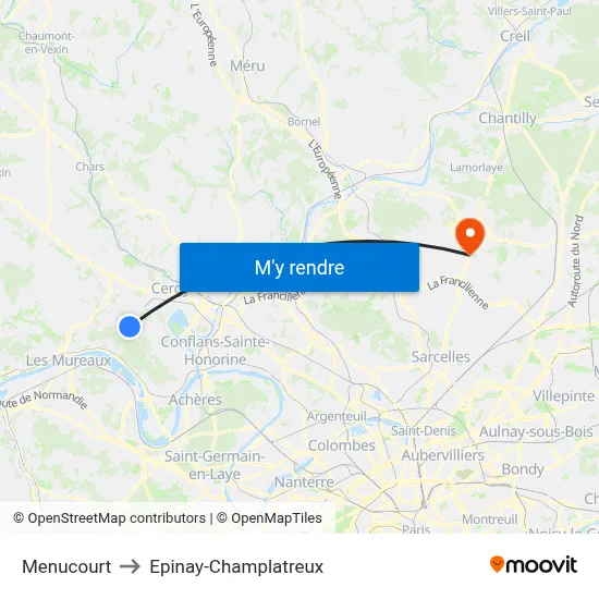 Menucourt to Epinay-Champlatreux map