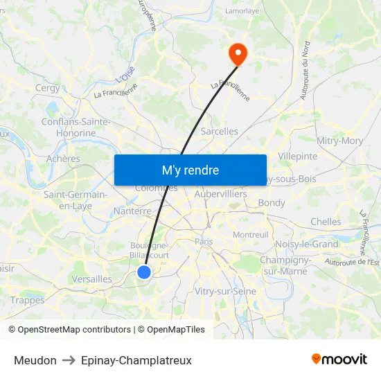 Meudon to Epinay-Champlatreux map