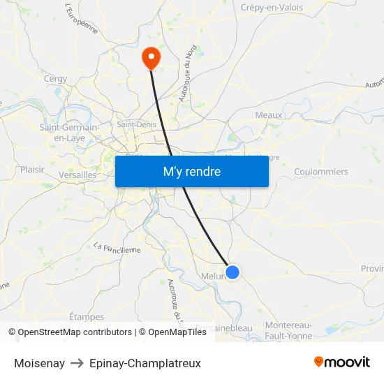 Moisenay to Epinay-Champlatreux map