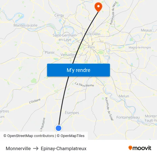 Monnerville to Epinay-Champlatreux map