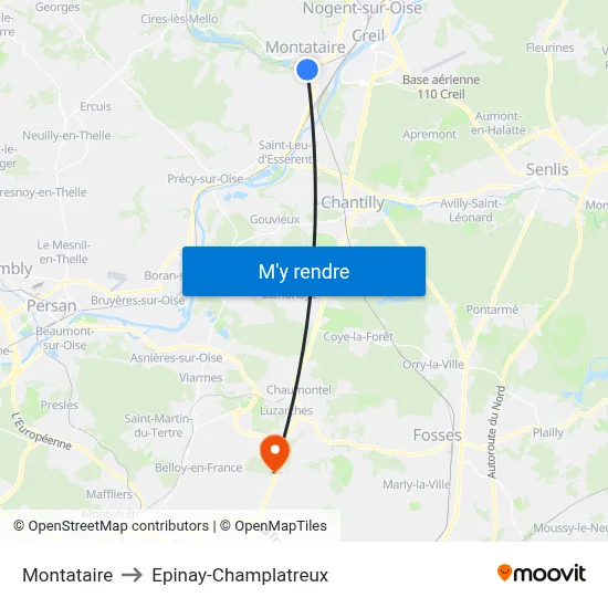 Montataire to Epinay-Champlatreux map